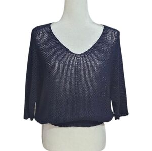 Meo Meli loose knit Sweater Dark Navy Scoop Neck OS but fits as a small